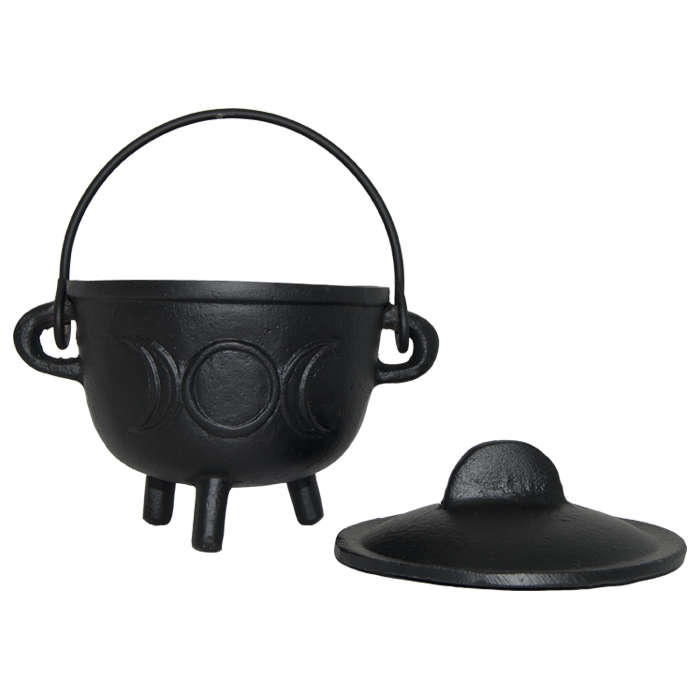 Cast Iron Cauldron w/ Lid 4.5" Triple Moon