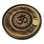 Wood Round Incense & Cone Holder - OM, Pack/12