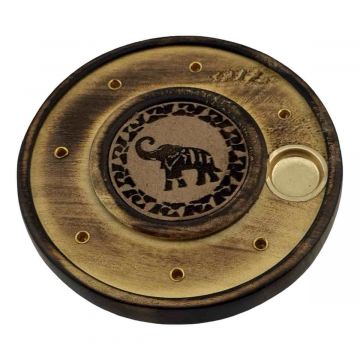 Wood Round Incense & Cone Holder - Elephant, Pack/12