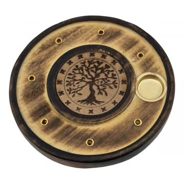 Wood Round Incense & Cone Holder - Tree of Life, Pack/12