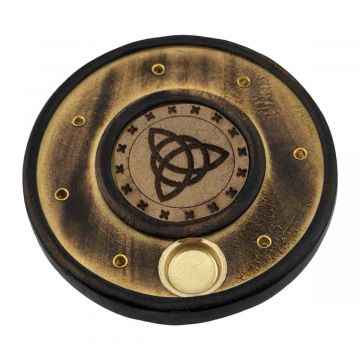 Wood Round Incense & Cone Holder - Triquetra, Pack/12