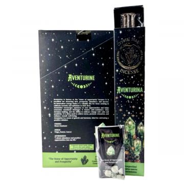 Crystal Magic Aventurine Incense Sticks With Crystals, 7 Sticks + 5 Crystals x 12 Boxes