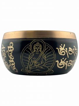 Black Carved Buddha Singing Bowl, Machined, 4"D