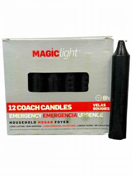 Household / Emergency Coach Candles - Black, Box/12