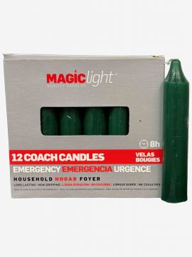Household / Emergency Coach Candles - Green, Box/12