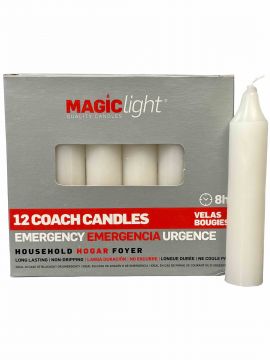Household / Emergency Coach Candles - White, Box/12