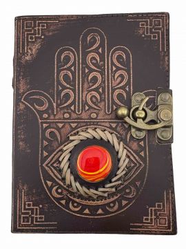 Leather Journal - Humsa Hand with stone 5x7
