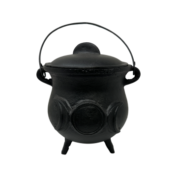 Cast Iron Cauldron w/Lid 8" Triple Moon