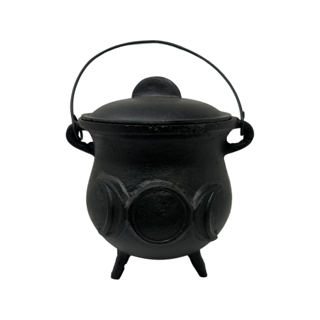Cast Iron Cauldron w/Lid 8" Triple Moon