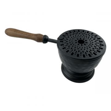 Iron Burner with Wood Handle, Black, 8"L, 3.5"D, Each