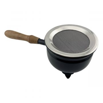 Iron Burner with Wood Handle & Steel Mesh, 4"D, Each