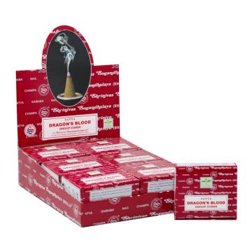 Dragon's Blood Incense Cones, Satya Sai Baba, Display Box 12 packs of 12 cones