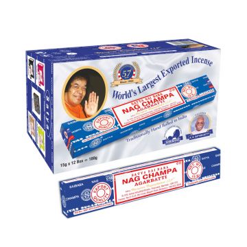 Nag Champa Incense Sticks 15 Gram, Satya Sai Baba (12 Boxes of 15 Sticks = 180 Sticks)