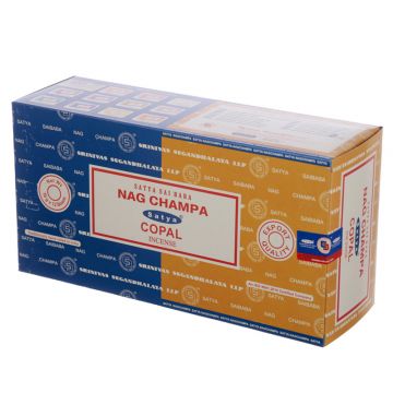 Nag Champa + Copal Incense Sticks 15 Gram, Satya  (12 Boxes of 15 Sticks = 180 Sticks)