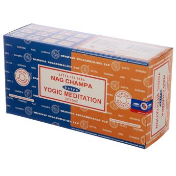 Nag Champa + Yogic Meditation Incense Sticks 15 Gram, Satya  (12 Boxes of 15 Sticks = 180 Sticks)