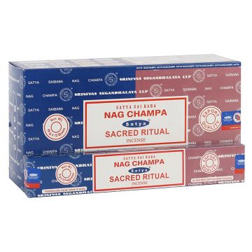 Nag Champa + Sacred Ritual Incense Sticks 15 Gram, Satya  (12 Boxes of 15 Sticks = 180 Sticks)