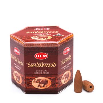 Sandalwood Backflow Incense Cones, HEM, Box/12
