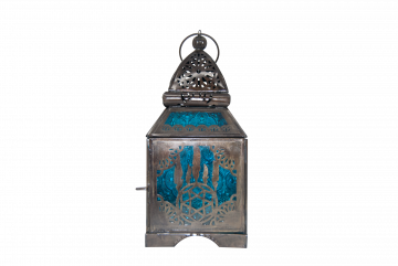Candle Lantern - Dream Catcher, Black Antique with Blue Windows 4.5" x 11", (MP-2013) Each