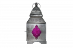 Candle Lantern - Temple, Black Antique with Purple Windows 4.5" x 11", (MP-2015) Each