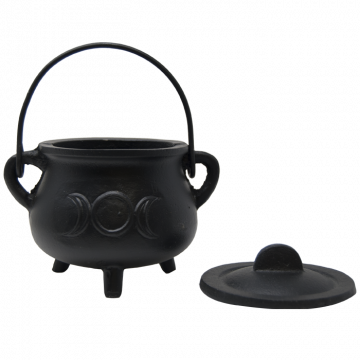 Cast Iron Pot Belly Cauldron w/ Lid 4.5" Triple Moon