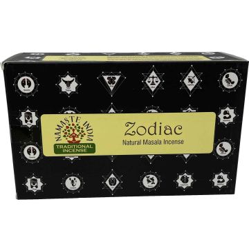 Zodiac Incense Sticks, Namaste India - 15 Gram (12 Boxes of 15 Sticks = 180 Sticks)