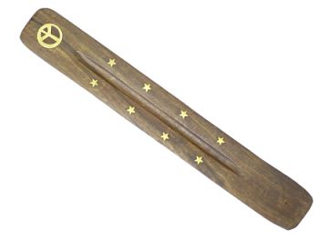 Wood Ash Catcher 10" - Peace Brass Inlay Design. Pack/10