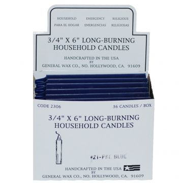 Blue Household Candles 6" - Display Box of 36
