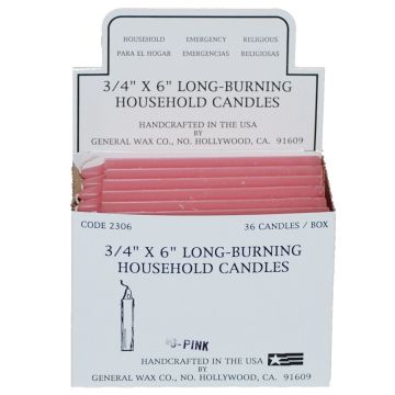 Pink Household Candles 6" - Display Box of 36