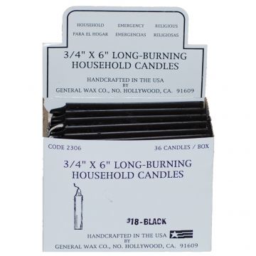 Black Household Candles 6" - Display Box of 36