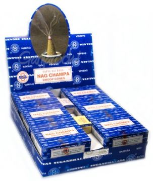 Nag Champa Incense Cones, Satya Sai Baba, Display Box 12 packs of 12 cones (144 Cones)