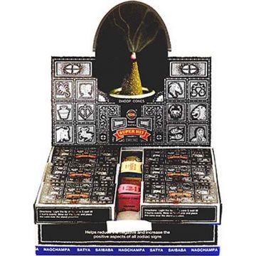 Super Hit Incense Cones, Satya, Display Box 12 packs of 12 cones (144 Cones)