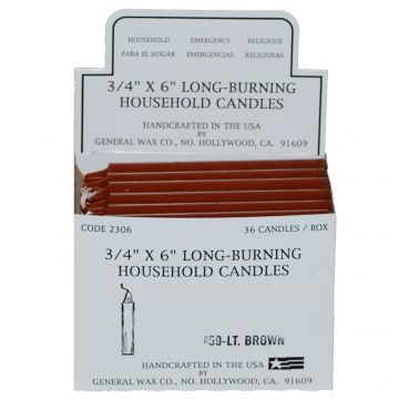 Brown Household Candles 6" - Display Box of 36