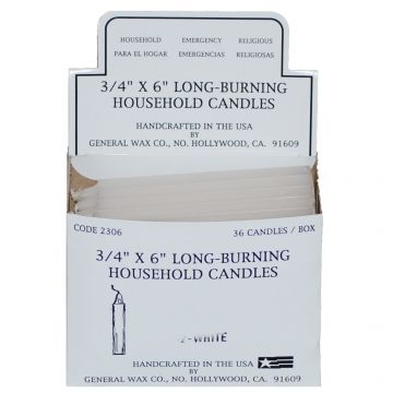 White Household Candles 6" - Display Box of 36