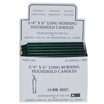 Green Household Candles 6" - Display Box of 36