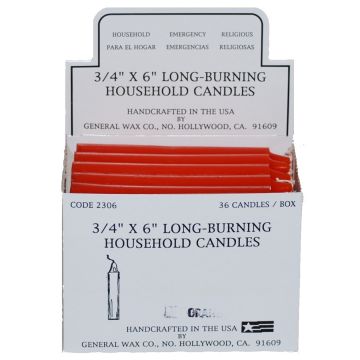 Orange Household Candles 6" - Display Box of 36