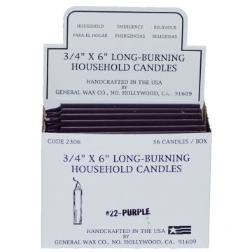 Purple Household Candles 6" - Display Box of 36