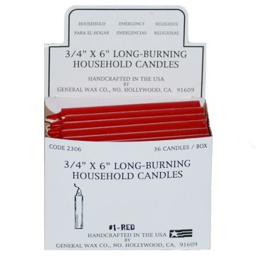 Red Household Candles 6" - Display Box of 36