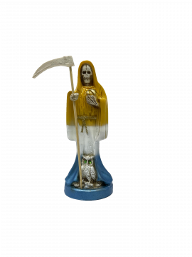 7-8" Santa Muerte Fixed Statue, 3 Yellow/White/Blue