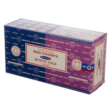Nag Champa + Mystic Yoga Incense Sticks 15 Gram, Satya  (12 Boxes of 15 Sticks = 180 Sticks)