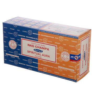 Nag Champa + Spiritual Aura Incense Sticks 15 Gram, Satya  (12 Boxes of 15 Sticks = 180 Sticks)