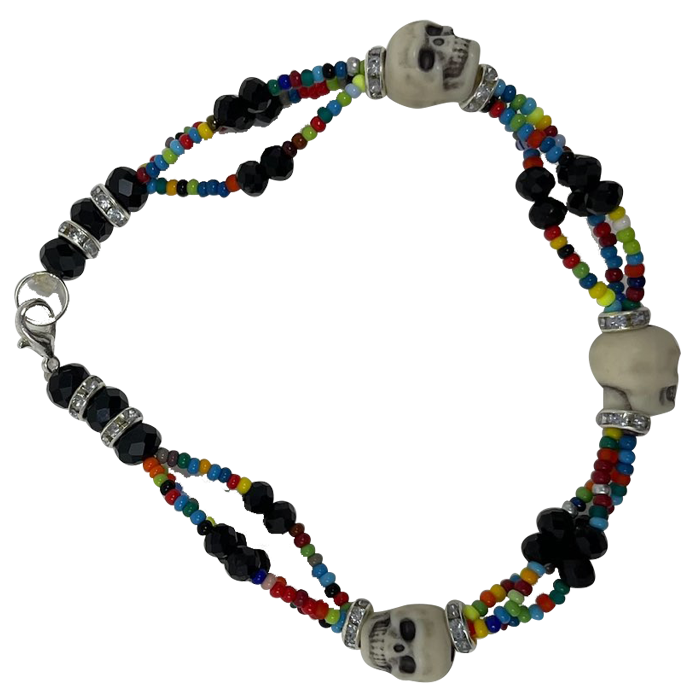 Men's & Women's Black Leather Bracelet - Spade Skull Design, Three-Strand Braid, Punk Vintage Style - View #10