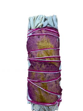 White Sage & Pink Rose Petals Smudge Stick - Small 4"(6 Pack)