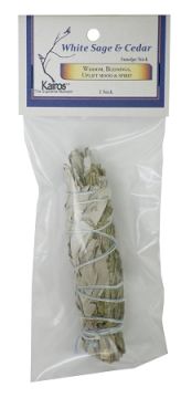 White Sage & Cedar Smudge Stick 4",  Kairos Packaged (6 Pack)