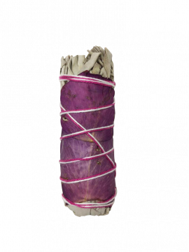 White Sage & Purple Rose Petals Smudge Stick - Small 4" (6 Pack)